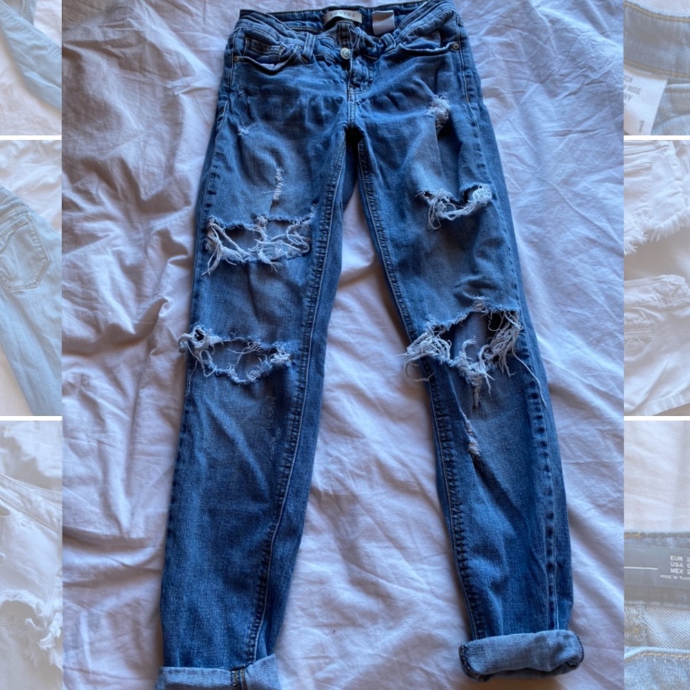 low rise vintage distressed jeans
